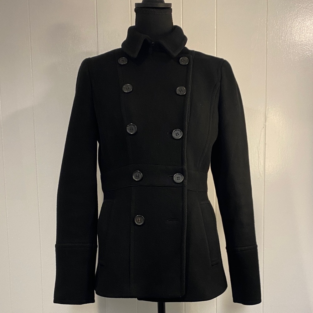 J.Crew Nello Gori Wool Pea Coat | Black Double Breasted Satin Lined | Size 4